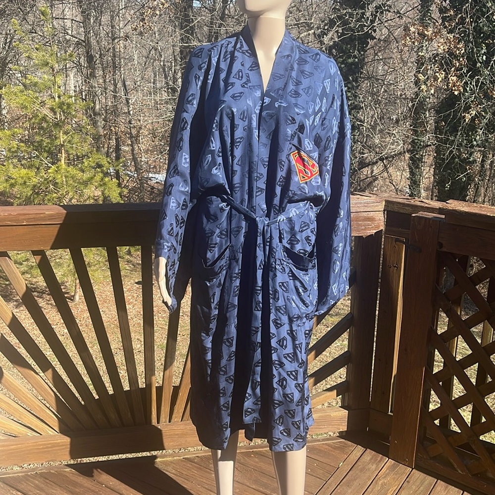 Vintage 100% Silk Superman Navy Robe, 1999 DC Comics, One Size